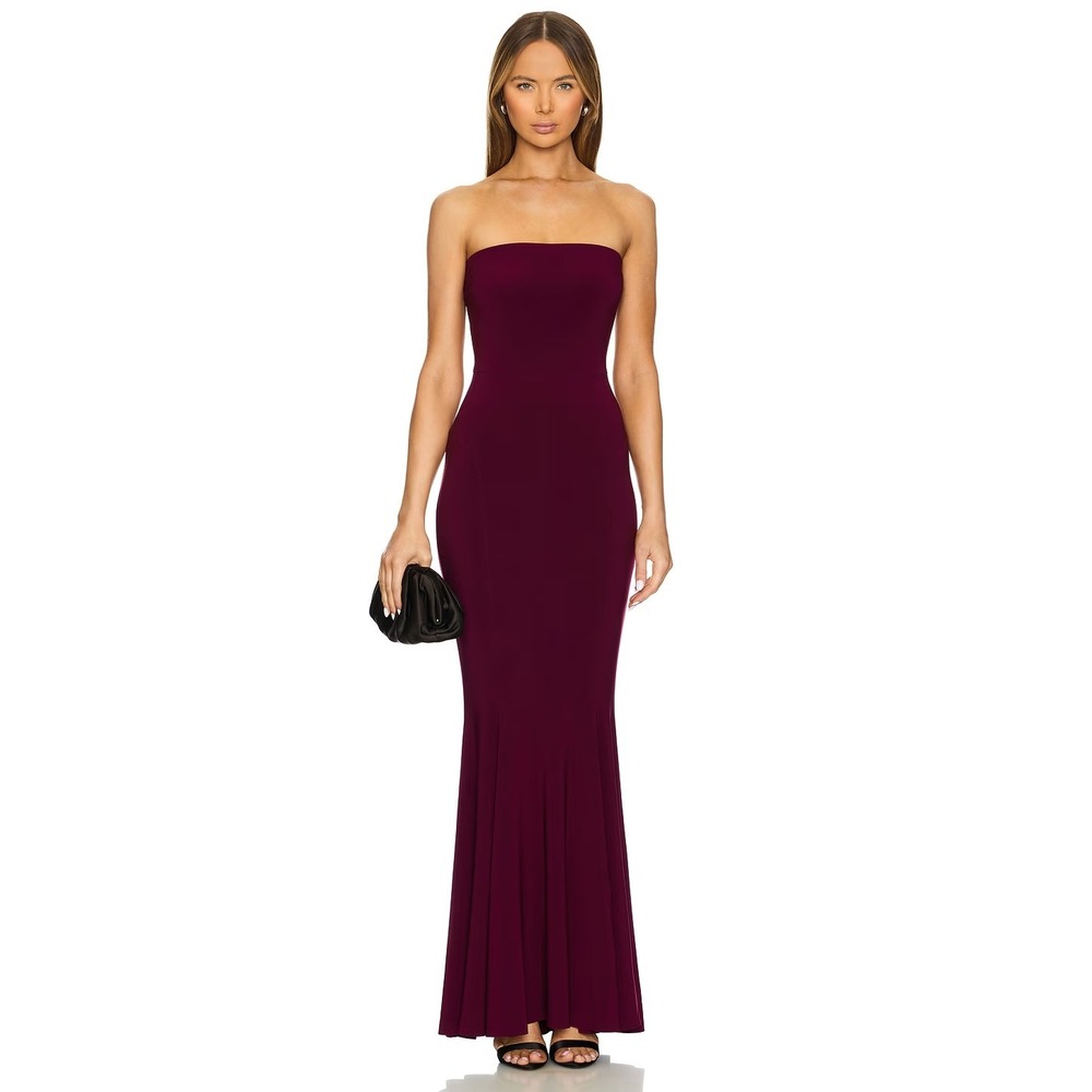 Norma Kamali Strapless Gown Plum Color Fishtail Hem Size L 40